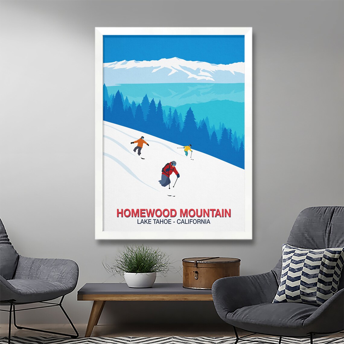 Homewood Mountain Lake Tahoe Ski Poster California Slopes Artwork - Image 3