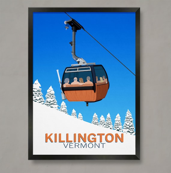 Killington Vermont Wooden Gondola Cable Car Ski Resort Travel Poster