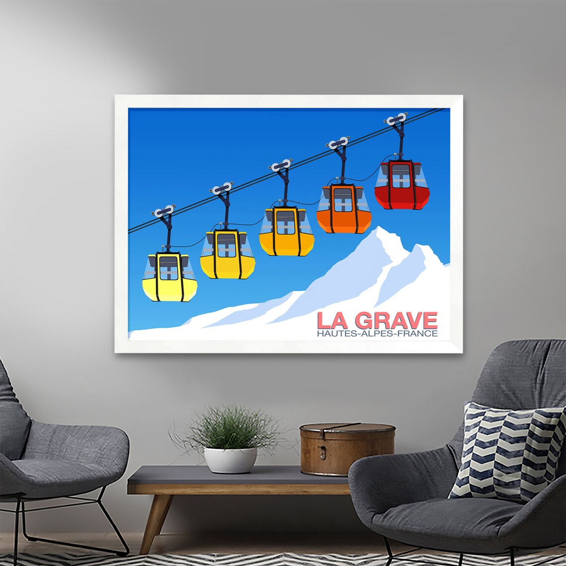 La Grave France Gondola Cable Cars Over Alpine Peaks Travel Poster - Image 3