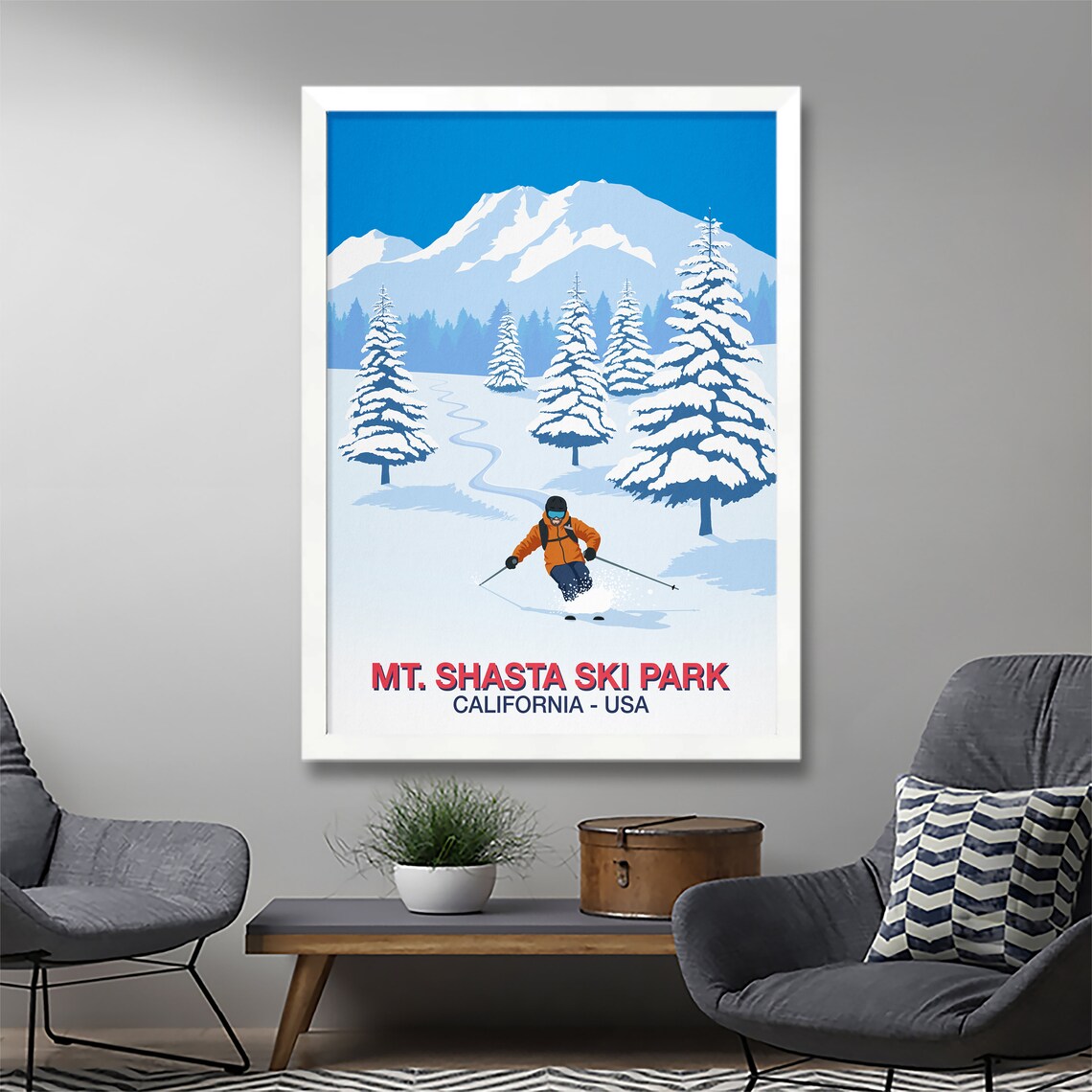 Mt Shasta Ski Park California Powder Skiing Resort Travel Poster - Image 2