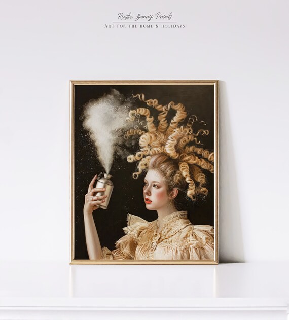 Blonde Victorian Lady Spraying Mist From Vintage Bottle Humorous Poster