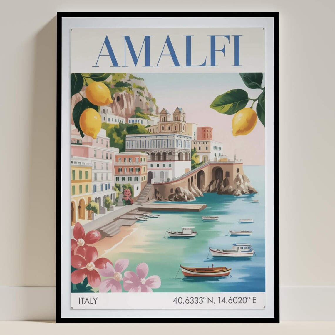 Amalfi Italy Vintage Travel Poster, Italian Coast
