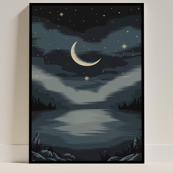 Scandinavian Moon And Stars, Tranquil Night Sky