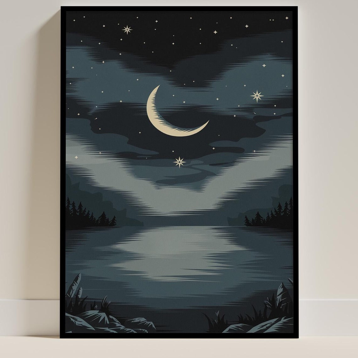 Scandinavian Moon And Stars, Tranquil Night Sky
