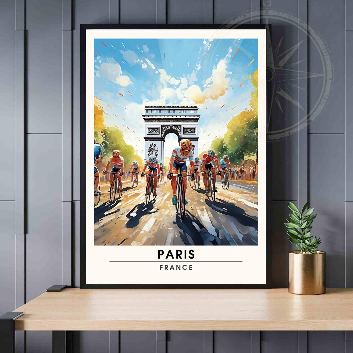 Paris Champs-Elysees Tour de France Cyclists at Arc de Triomphe Poster