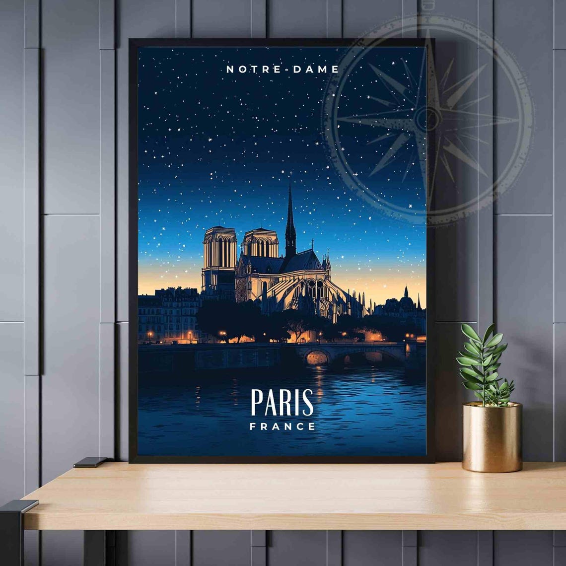Paris Notre-Dame Illuminated Night Cathedral Over the Seine Poster