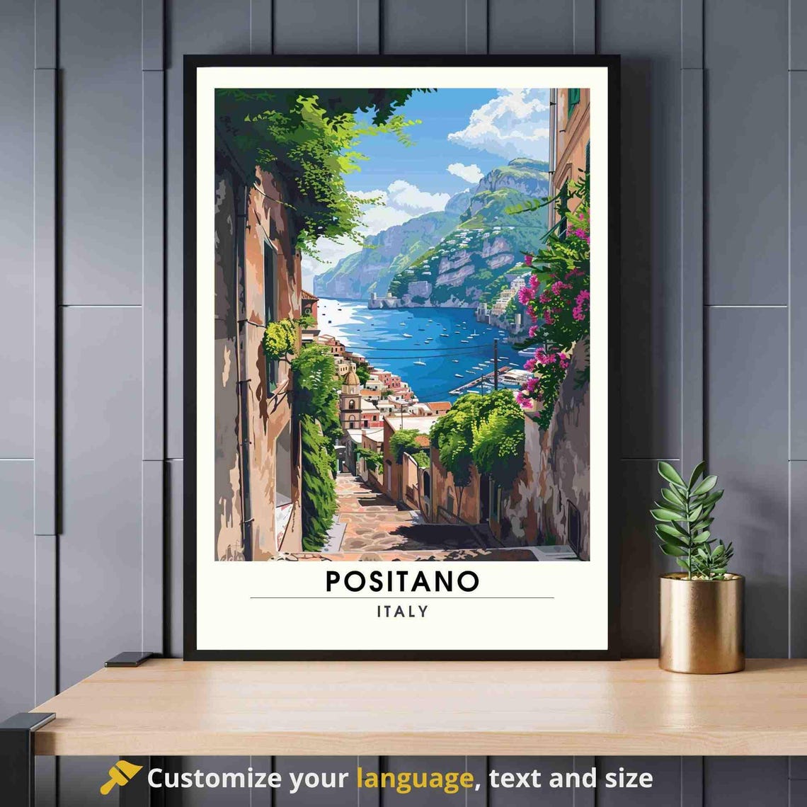 Positano Italy Amalfi Coast Cliffside Village Steps Travel Poster