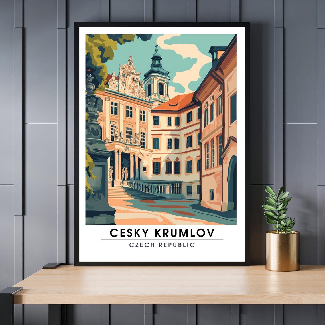 Cesky Krumlov Old Town Castle Czech Republic Vintage Travel Poster
