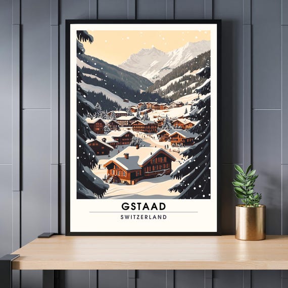 Gstaad Poster Switzerland Travel Print Ski