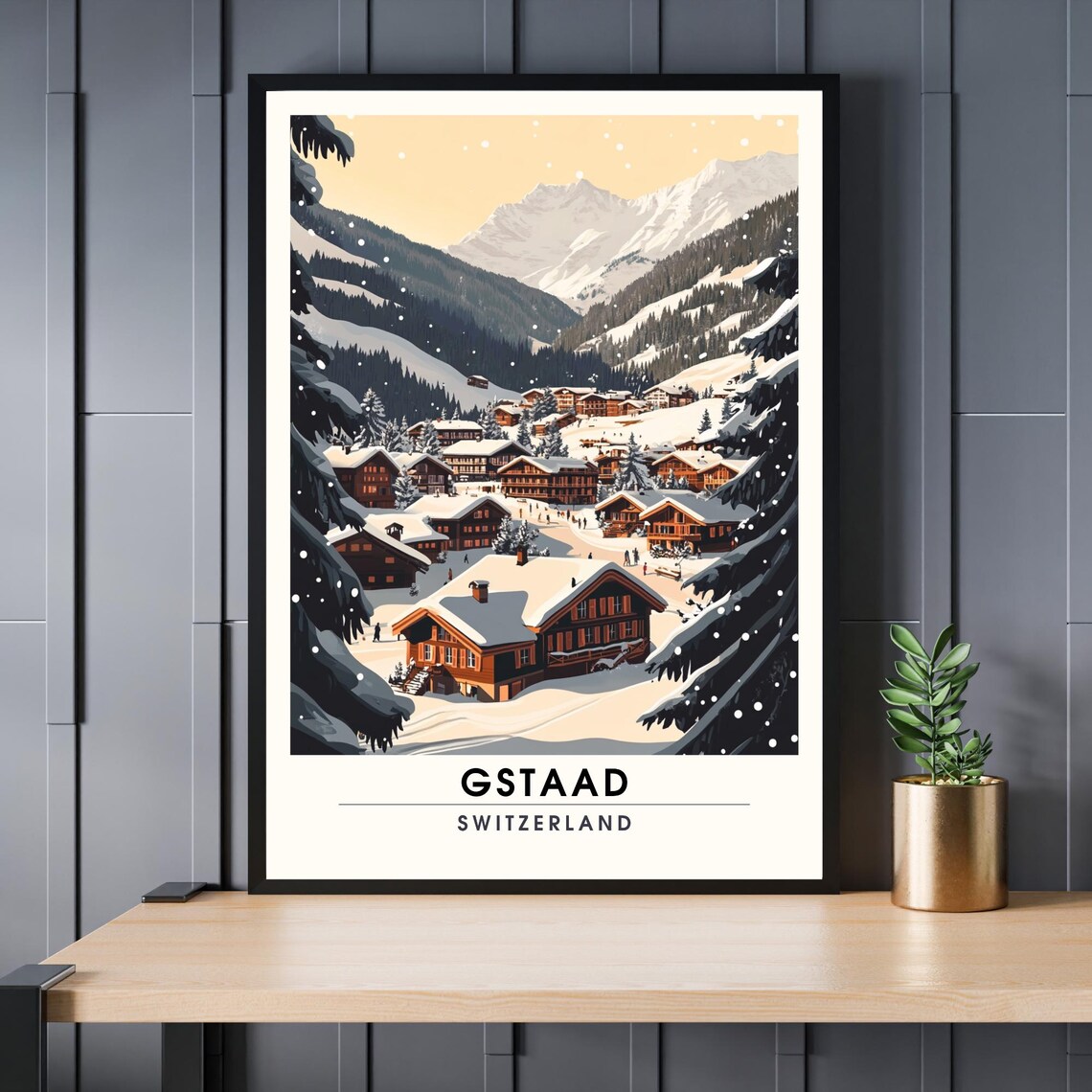Gstaad Switzerland Alpine Ski Village Chalets Snowy Winter Poster