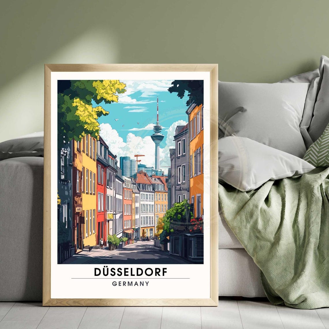 Düsseldorf Historic Old Town Street Rheinturm Germany Travel Poster - Image 3