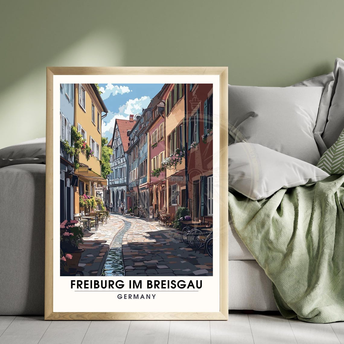 Freiburg Im Breisgau Old Town Cobblestone Street Scene Poster - Image 2