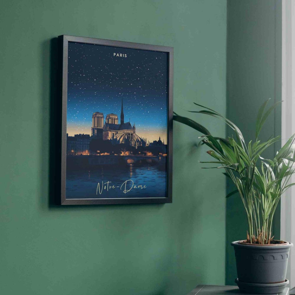 Paris Notre-Dame Script Starry Night Cathedral Riverside Poster - Image 4