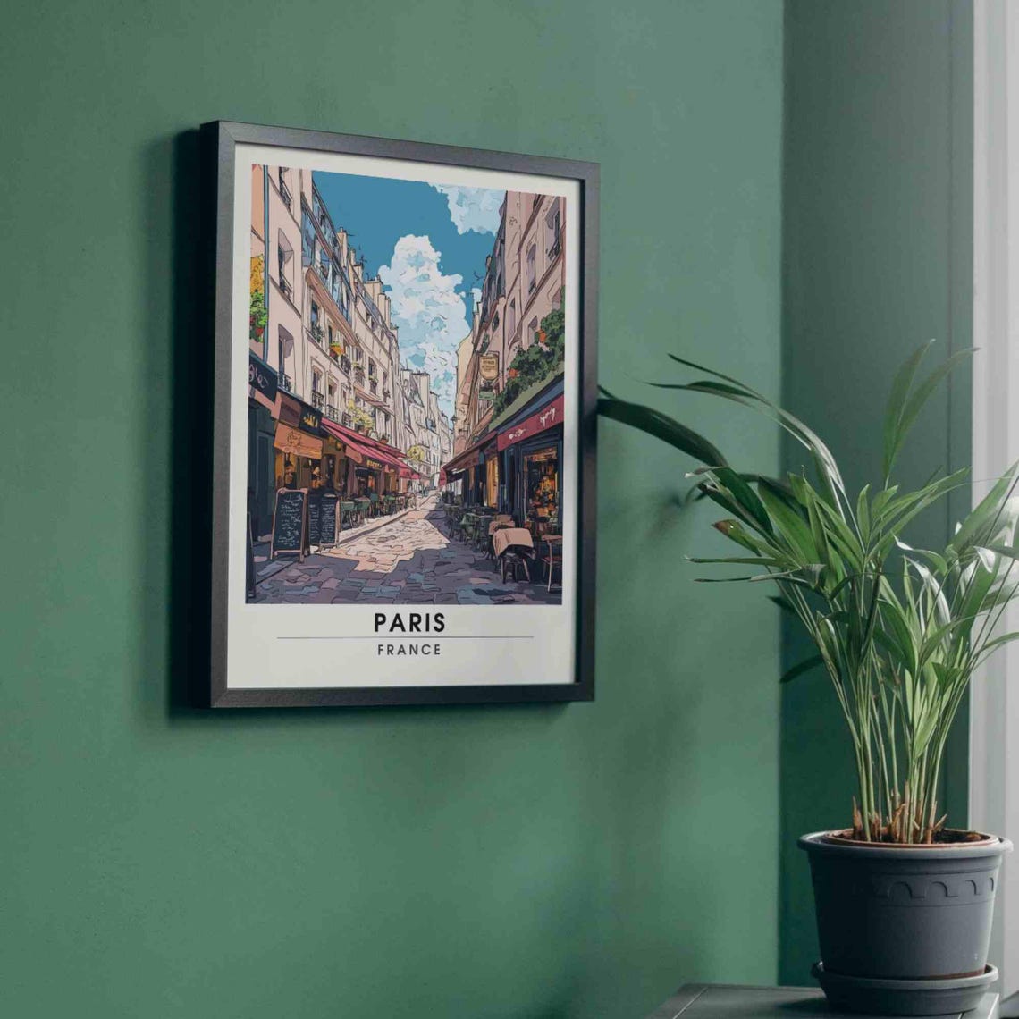 Paris France Rue Mouffetard Sunny Cobblestone Cafe Street Poster - Image 4