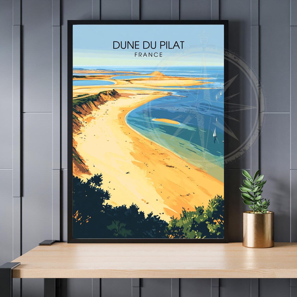 Dune Du Pilat France Golden Sand Beach Coastline Travel Poster