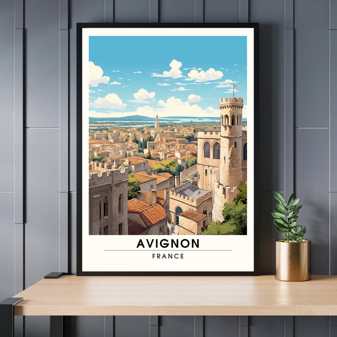 Avignon France Papal Palace Tower Old Town Panoramic Travel Poster