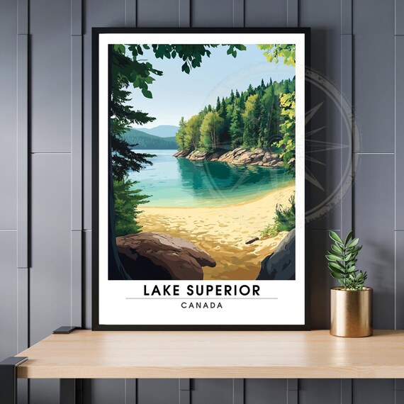 Lake Superior Canada Tropical Beach Cove Vintage Travel Poster