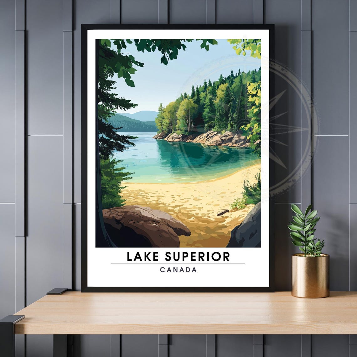 Lake Superior Canada Tropical Beach Cove Vintage Travel Poster