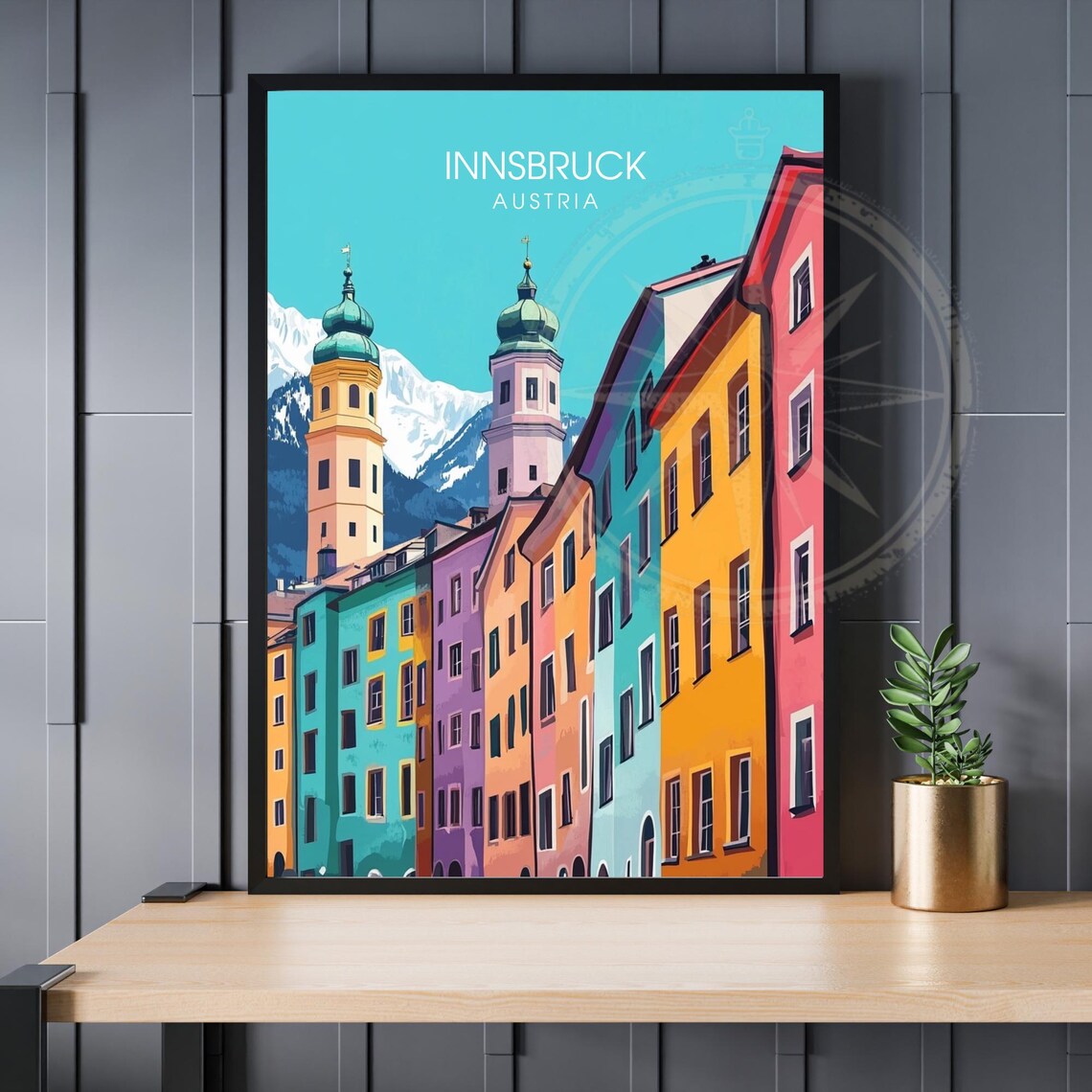 Innsbruck Austria Church Towers Colorful Street Vertical Travel Poster