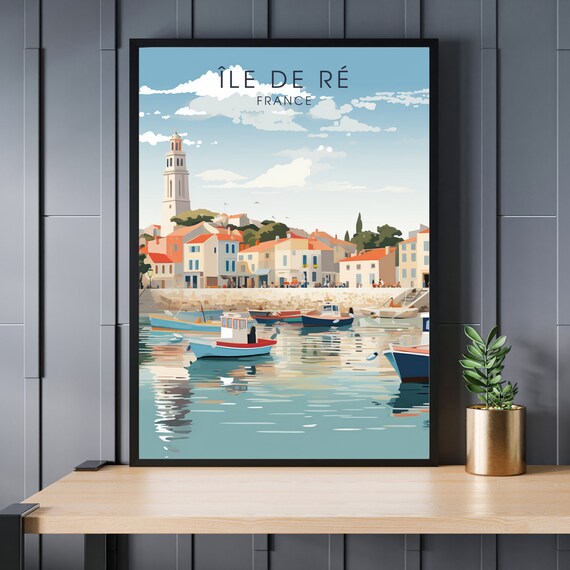 Ile de Re France Charming Vintage Harbor Fishing Boats Travel Poster