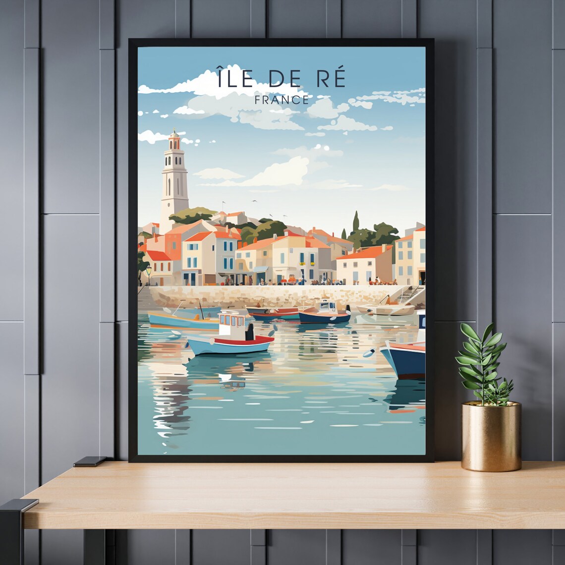 Ile de Re France Charming Vintage Harbor Fishing Boats Travel Poster