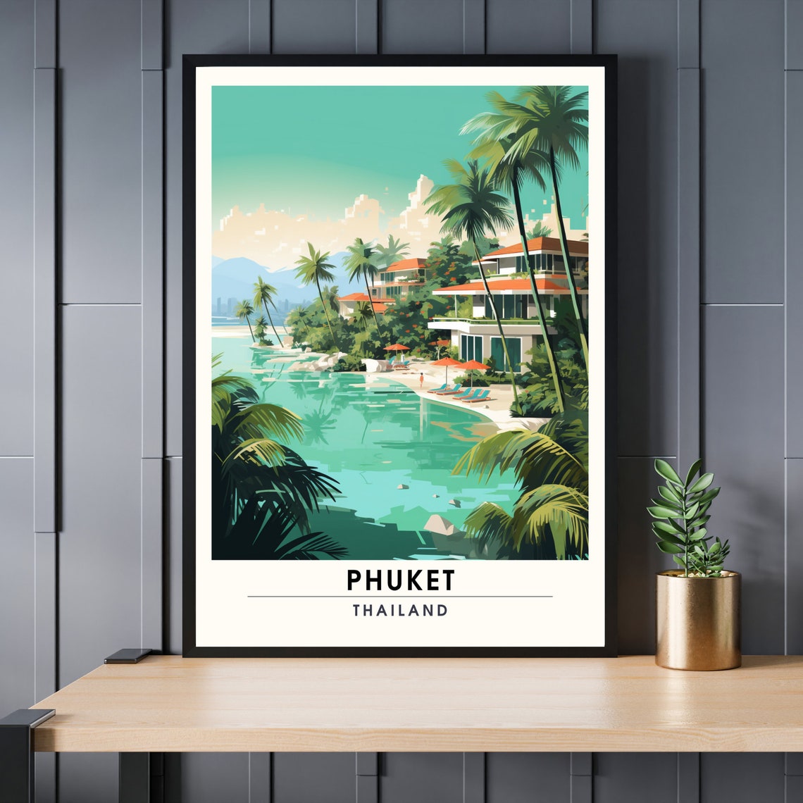 Phuket Thailand Retro Travel Poster Tropical Beach Lagoon Art