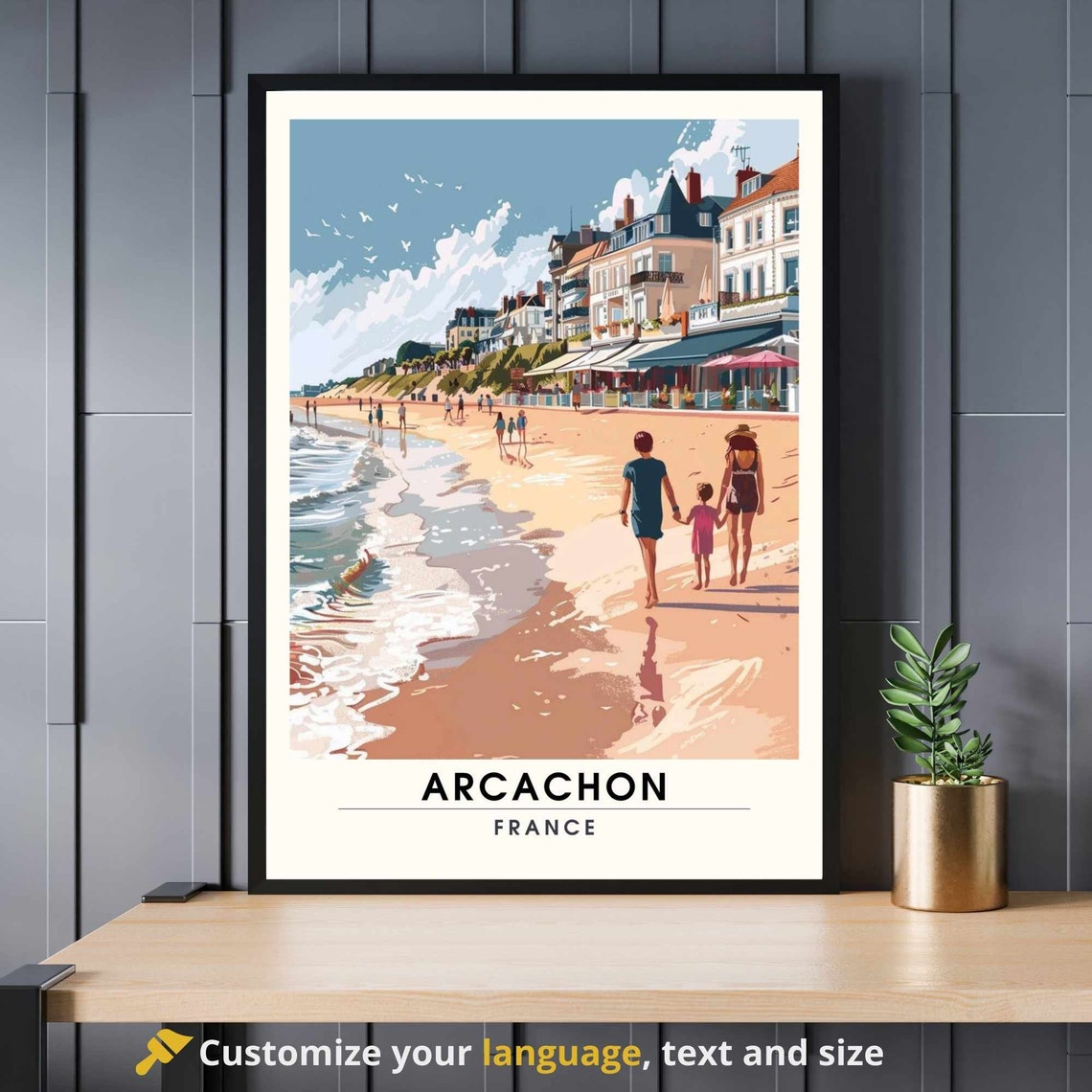 Arcachon France Seaside Promenade Family Beach Stroll Travel Poster