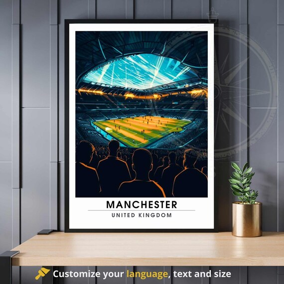Manchester United Kingdom Football Stadium Night Match Poster