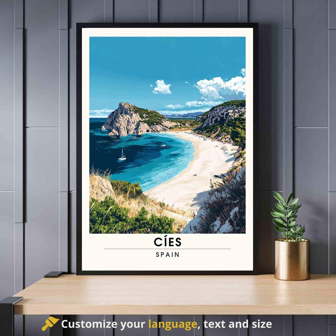 Cies Islands Travel Poster, Spain Landscape