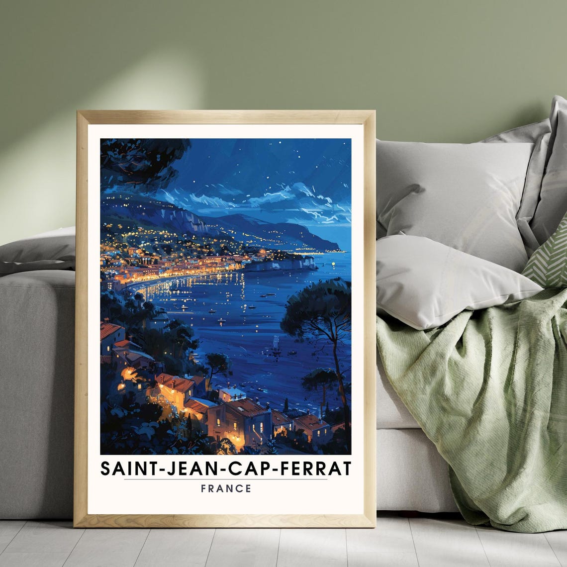 Saint-Jean-Cap-Ferrat France Night Harbor Starry Sky Travel Poster