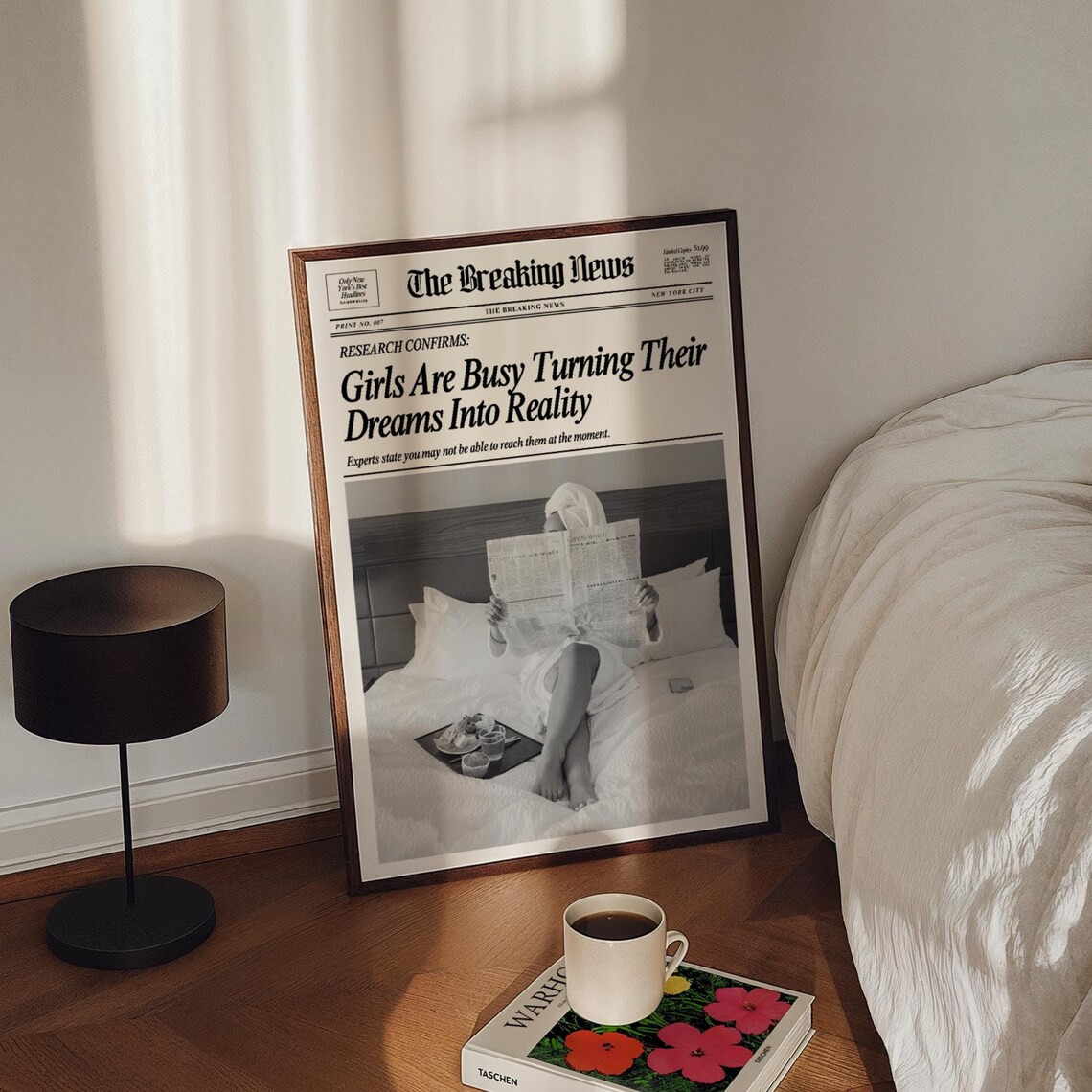 Newspaper Poster, Black and White Retro Art Print