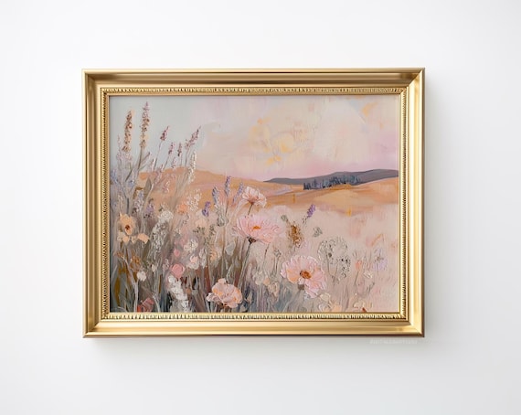 Pastel Blush Pink Wildflower Meadow Dreamy Impressionist Poster