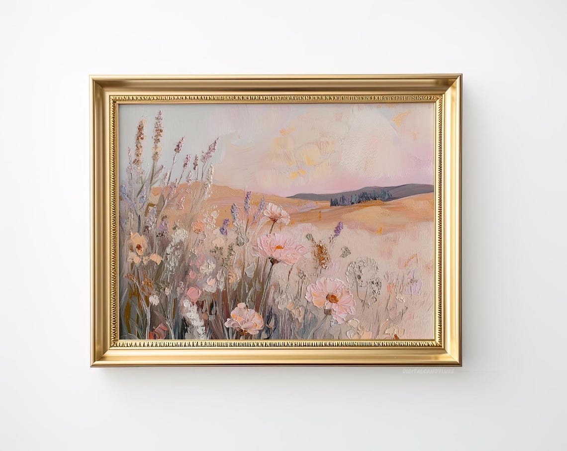 Pastel Blush Pink Wildflower Meadow Dreamy Impressionist Poster