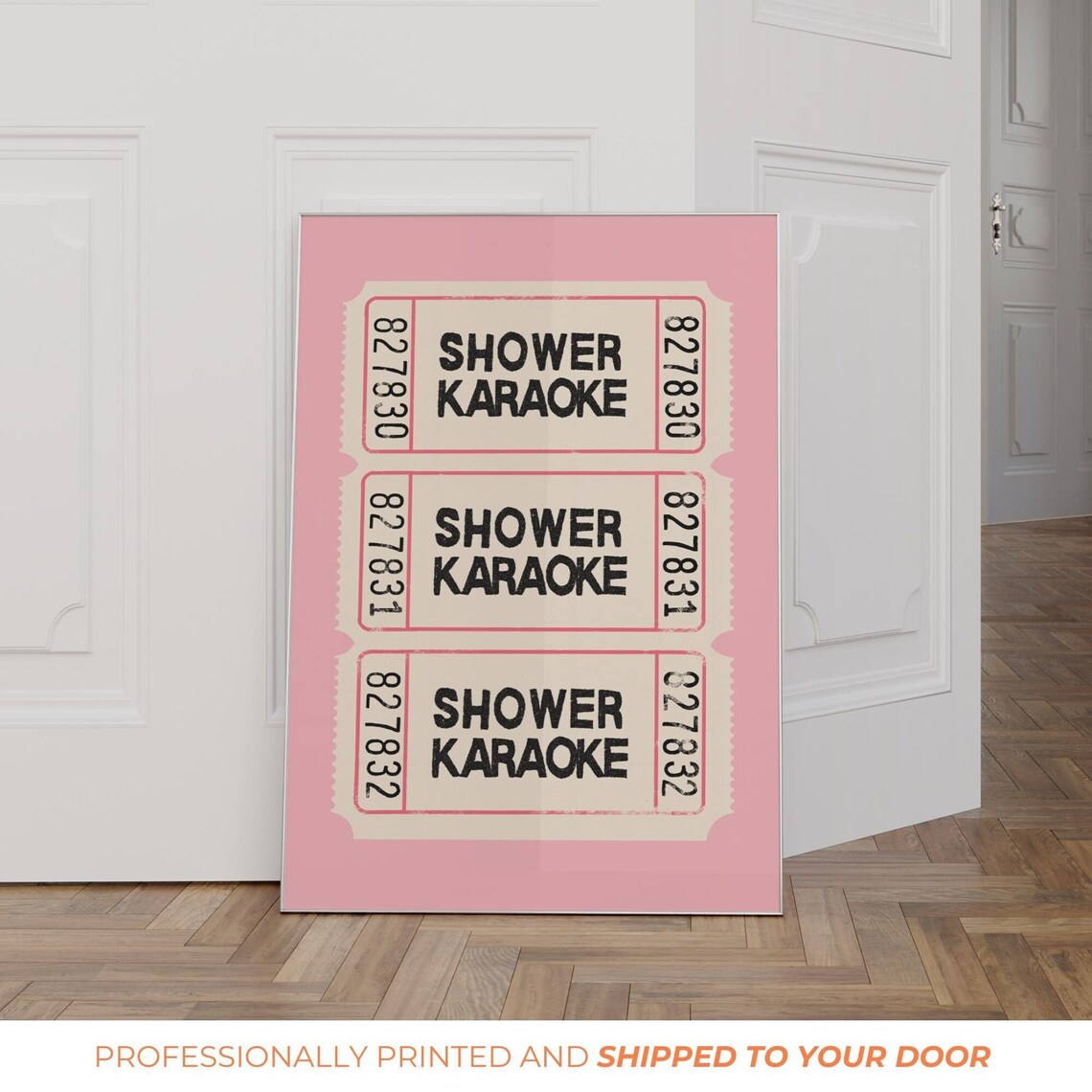 Retro Shower Karaoke Art Print, Pink Bathroom Decor