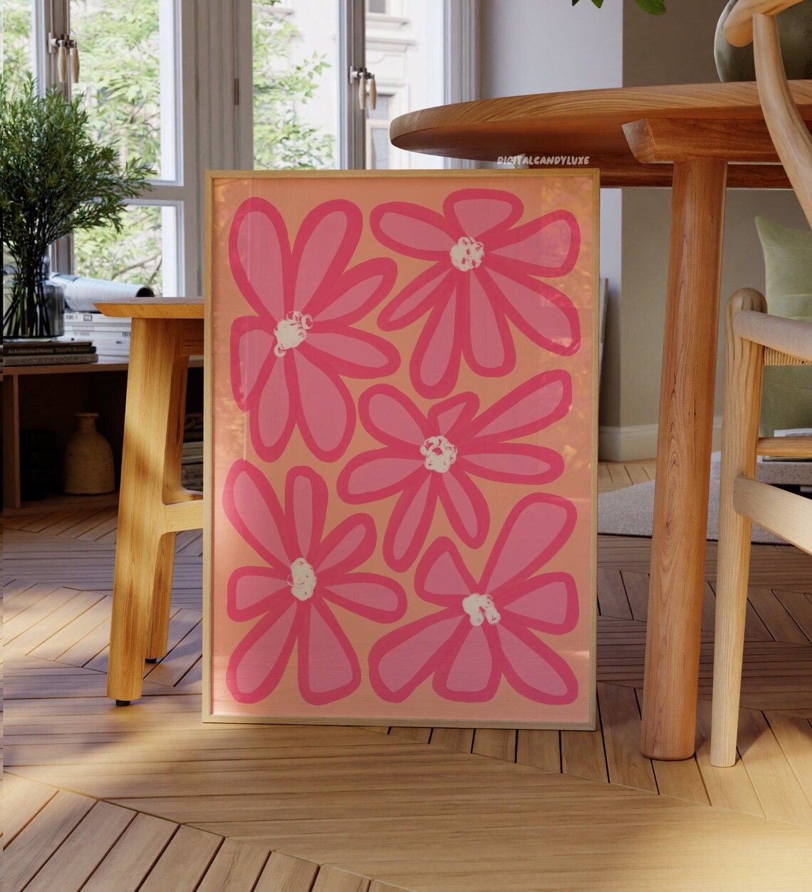 Retro Flower Poster, Funky Floral Bedroom Decor