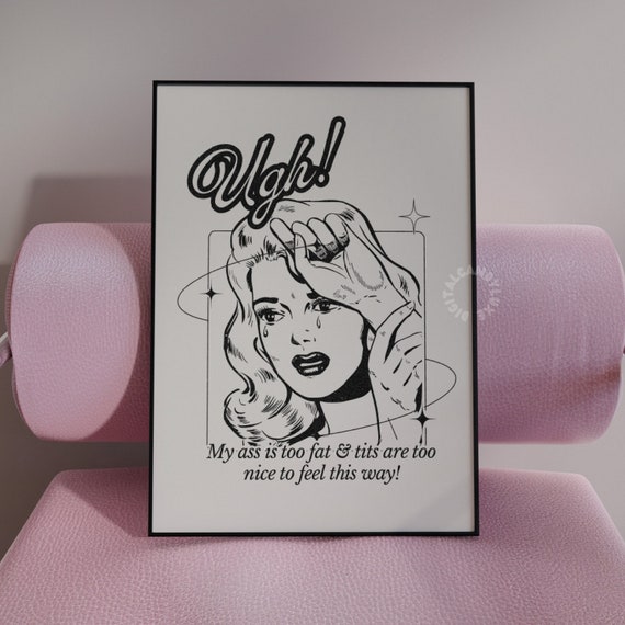 Ugh Retro Art Print, Preppy Bar Cart Decor
