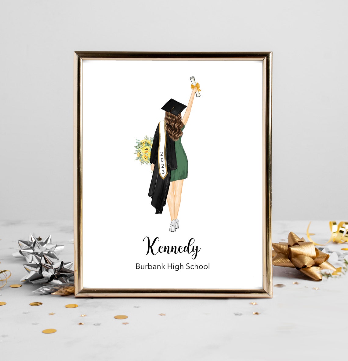 Custom Graduation Portrait 2023 Graduate Girl Cap and Gown Poster - Image 3