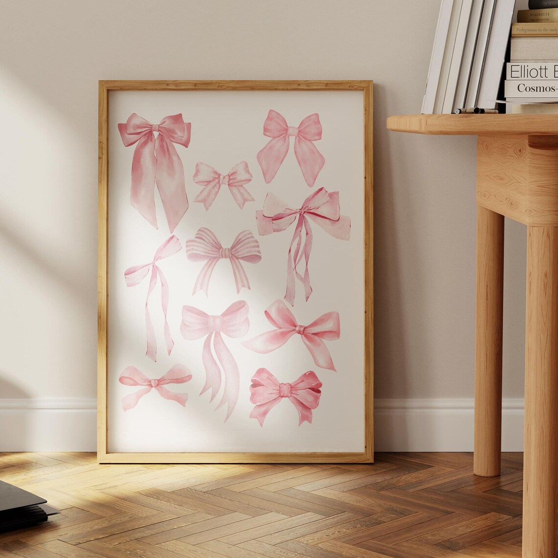 Pink Watercolor Ribbon Bows Collage Coquette Girly Room Poster - Image 2