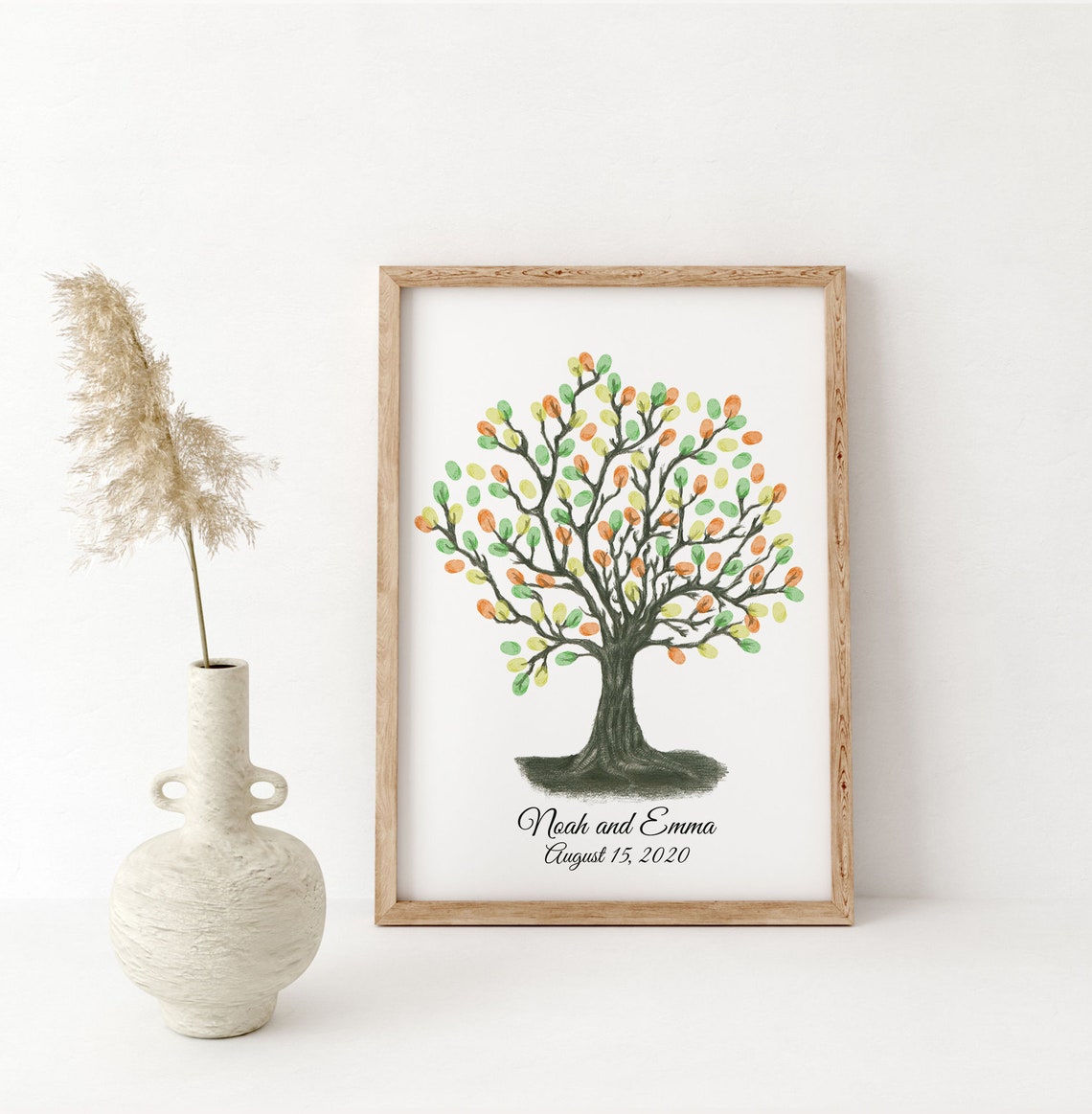 Pencil Sketch Fingerprint Tree Guest Book Wedding Thumbprint Tree Ink Painting Thumbprint Tree Family Fingerprint Tree - Image 3