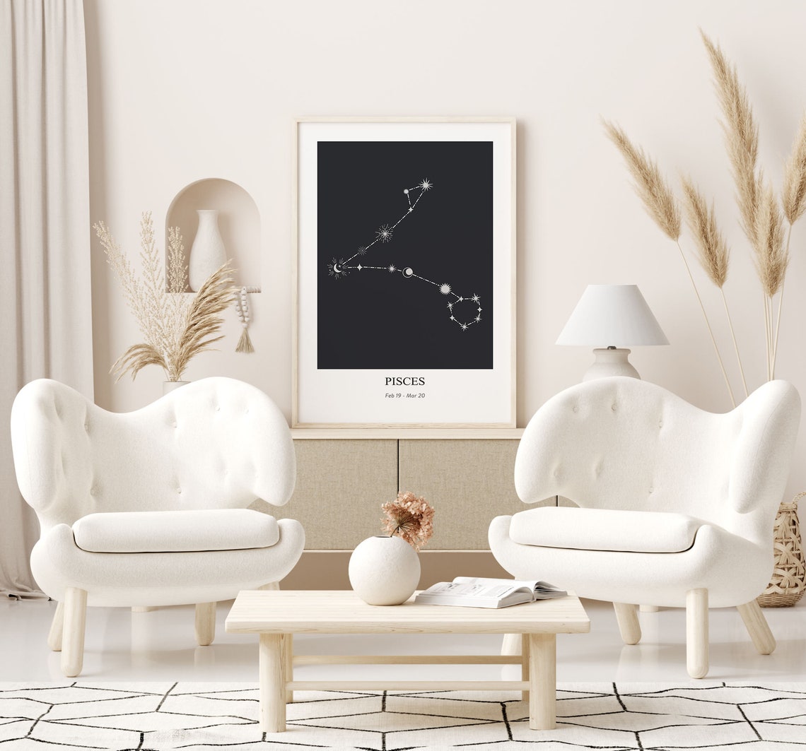 Pisces Zodiac Print Zodiac Constellation Pisces Star Sign Art Modern Geometric Poster Astrology Print Star Sign Instant - Image 3