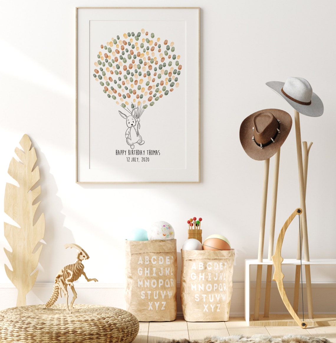 Baby Rabbit Fingerprint Guest Book Birthday Art Print - Image 4
