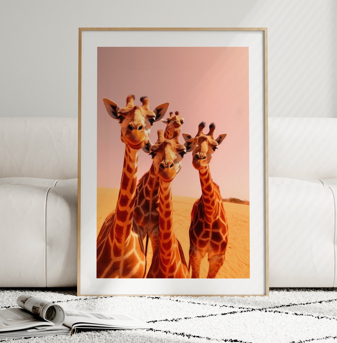 Four Cute Giraffes Desert Sunset Safari Wildlife Photography Poster - Image 3