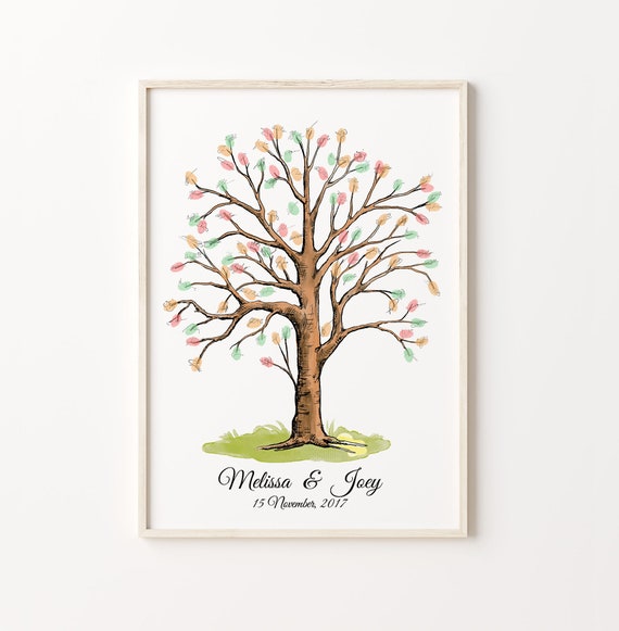 Wedding Thumbprint Guest Book Guest Book Watercolor Painting Fingerprint Tree Brown Thumbprint Tree Family Fingerprint Tree