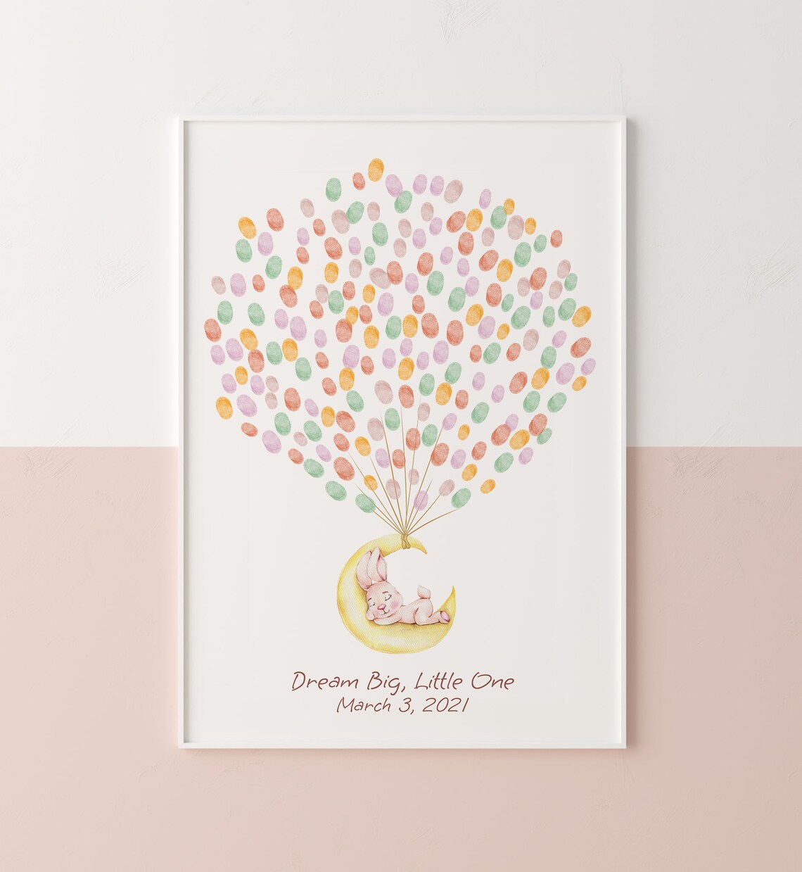 Sleeping Bunny on Moon Pastel Starry Birthday Guest Book Poster - Image 4