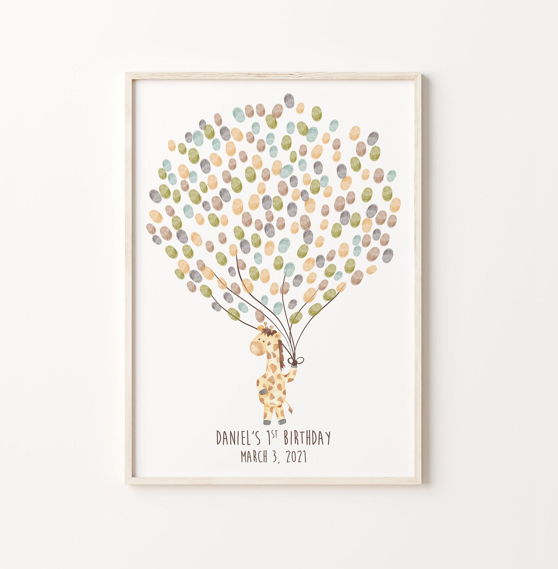 Baby Giraffe Guest Book, Watercolor Thumbprint Tree