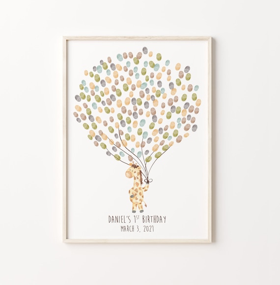Baby Giraffe Guest Book, Watercolor Thumbprint Tree