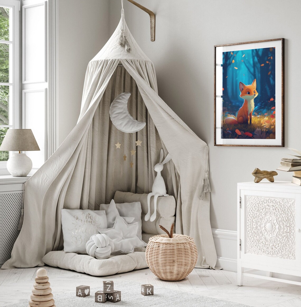 Cute Cartoon Fox in Autumn Forest Falling Leaves Kids Room Poster - Image 3