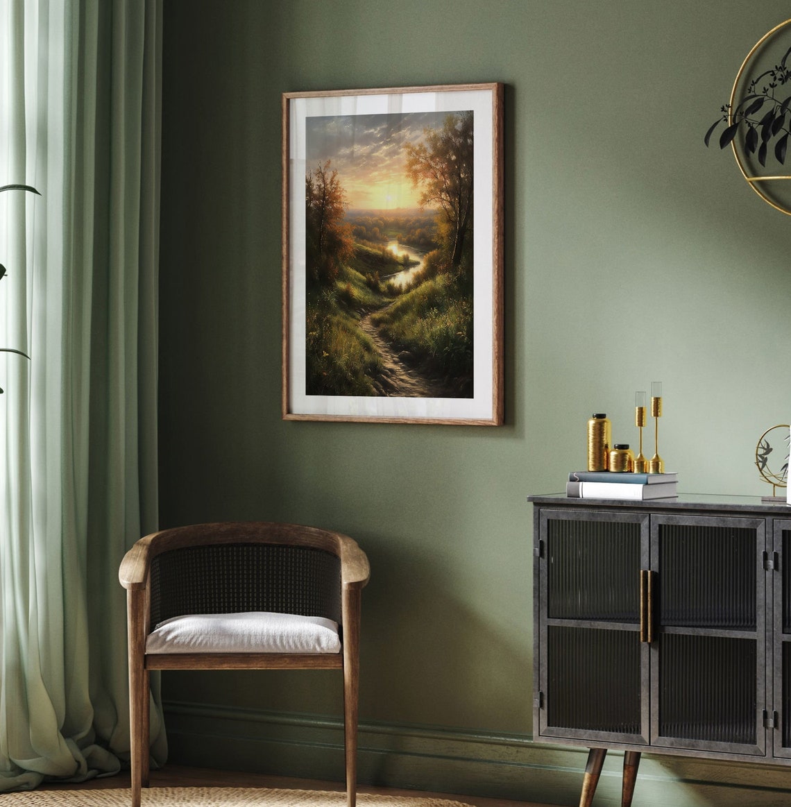 A Window To Serenity Art Realistic Landscape Painting Sunlit Fields Forest And Tranquil River Instant - Image 4