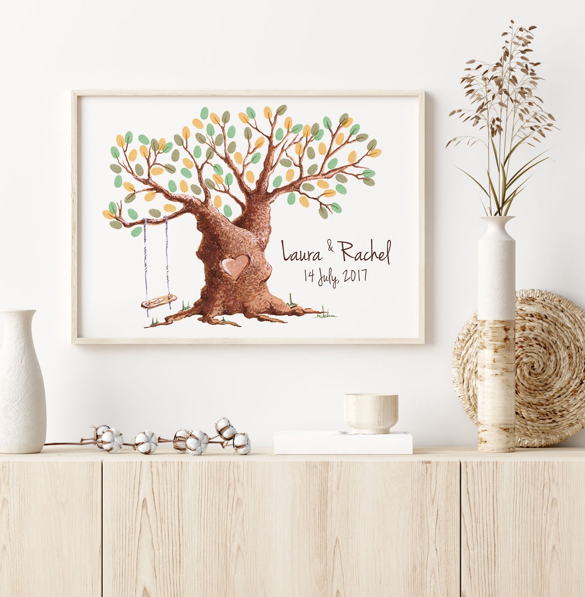 Oil Painting Fingerprint Tree Guest Book Wedding Thumbprint Tree Brown Thumbprint Tree Family Fingerprint Tree - Image 2