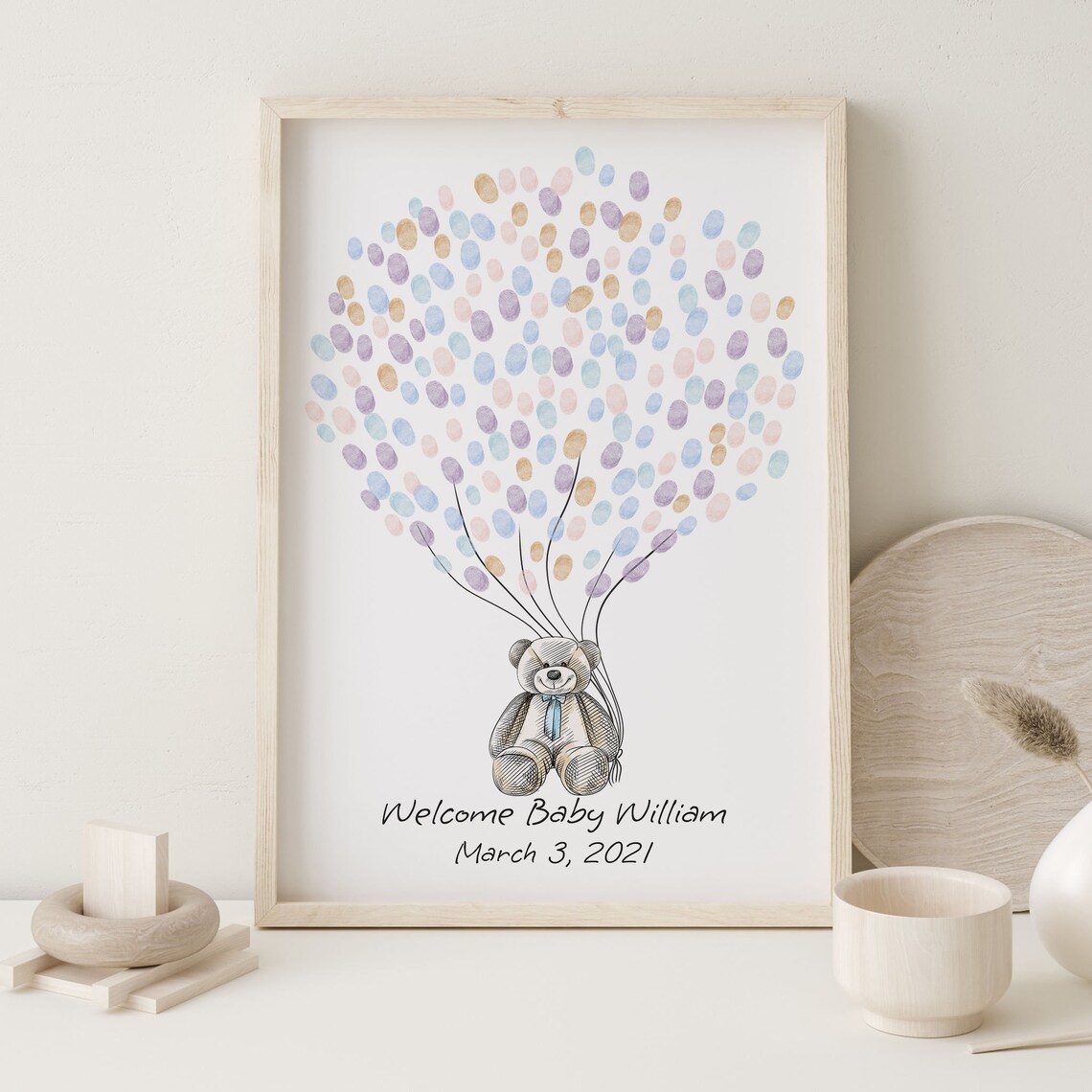 Sweet Teddy Bear With Bow Welcome Baby Keepsake Guest Book Poster - Image 4